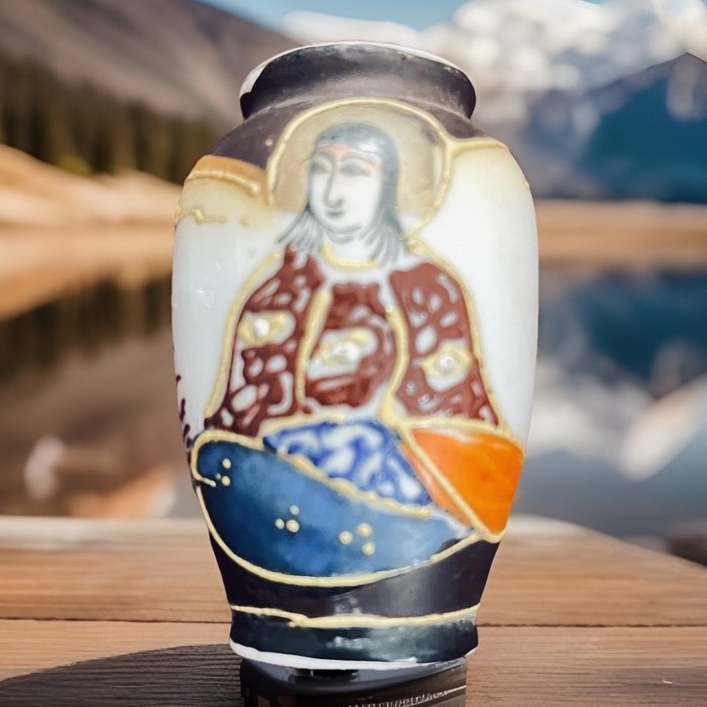 Vintage Kishihara Occupied Japan Mini Porcelain Vase Hand Painted Figural Decor